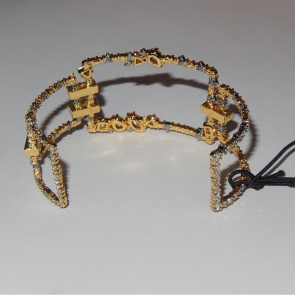 Alexis Bittar Gold Plated Crystal Spur Spike Brutalist Modern Cuff Bracelet New - Picture 5 of 7